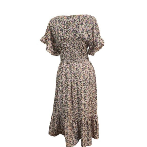 Calista Floral Ruffle Maxi Dress - Purple and Green Size M - Picture 3 of 7